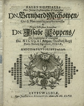 Bild: Nicolaus Köppen, Sales nuptiales, 1647. Greifswald, UB, 544/VP 90-1