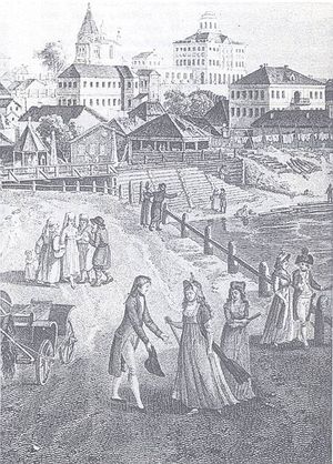 Blick auf die Jauza-Brücke in Moskau.
Gravüre (1797)