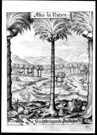 Die Palmenimprese der Fruchtbringenden Gesellschaft mit ihrem Leitmotto: „Alles zu Nutzen“