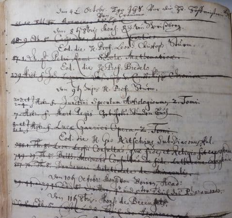 Eine Seite aus dem Ausleihbuch (Bibliotheksarchiv HAB | Bibl.A. 1,1 Registraturbuch 1664-1697)