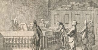 Männer in einem Gerichtssaal der Frühen Neuzeit