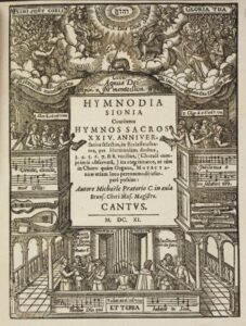 Musik verbindet Erde und Himmel: Titelblatt der „Hymnodia Sionia“ von Michael Praetorius (Wolfenbüttel 1611; HAB: 2.5.1 Musica (8))