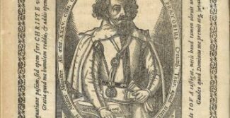 Das Porträt, das Michael Praetorius allen Bänden seiner „Musae Sioniae“ voranstellte (Regensburg 1605; HAB: 2.5.5 Musica (1))
